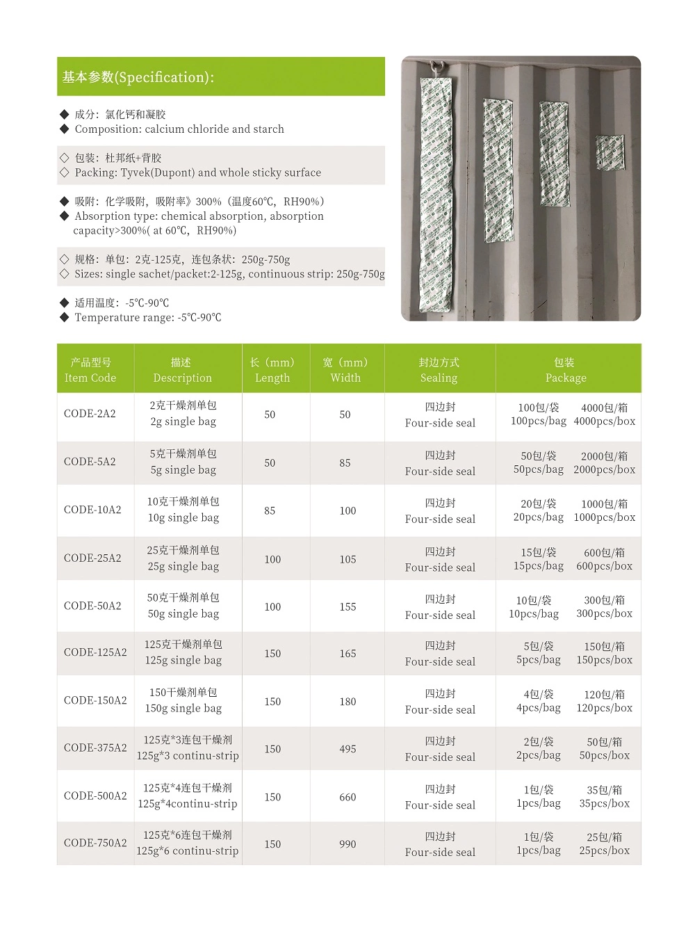 CHUNWANG Container Desiccant Adhesive-backed Strip 125g*3